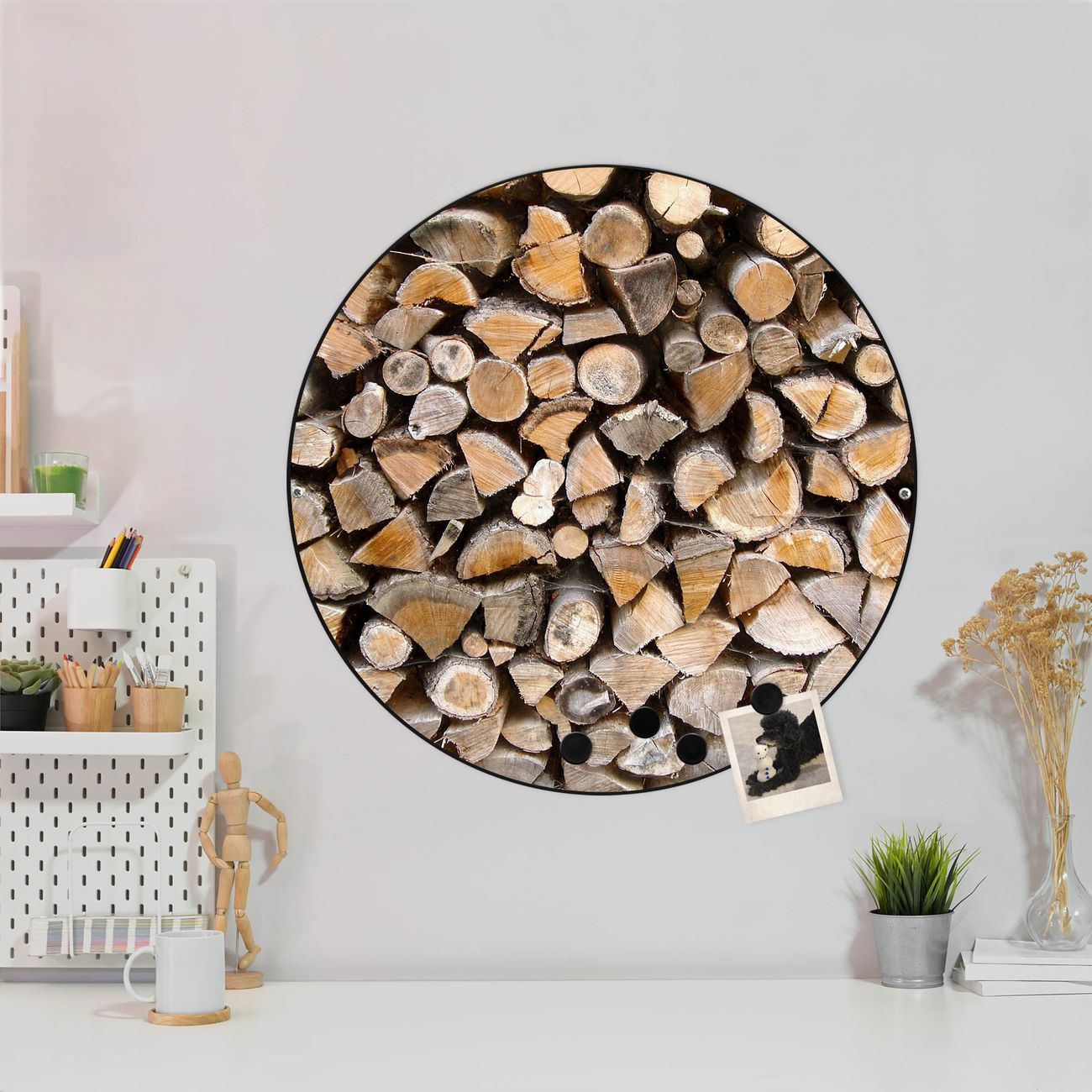 Metall Magnettafel - Holz und Gänseblümchen